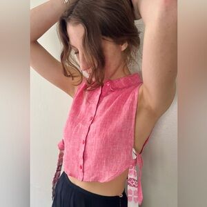 Linen Pink Sleeveless Button-Up Top